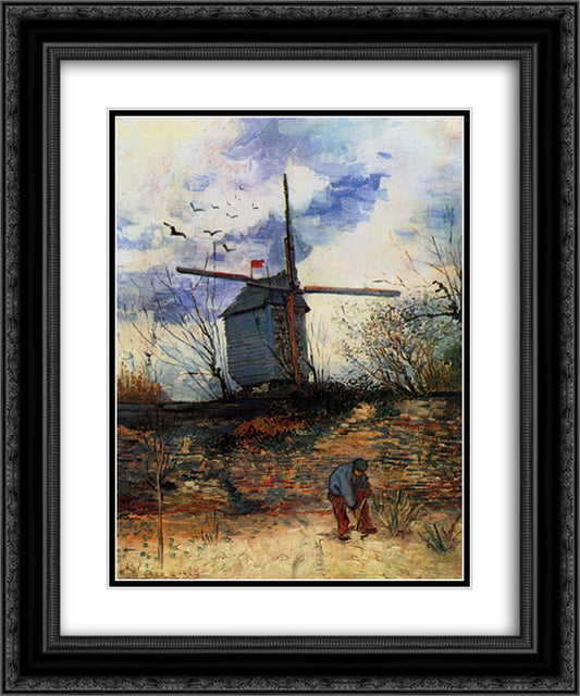 Moulin de la Galette 20x24 Black Ornate Wood Framed Art Print Poster with Double Matting by Van Gogh, Vincent