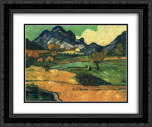 Mount Gaussier with the Mas de Saint-Paul 24x20 Black Ornate Wood Framed Art Print Poster with Double Matting by Van Gogh, Vincent