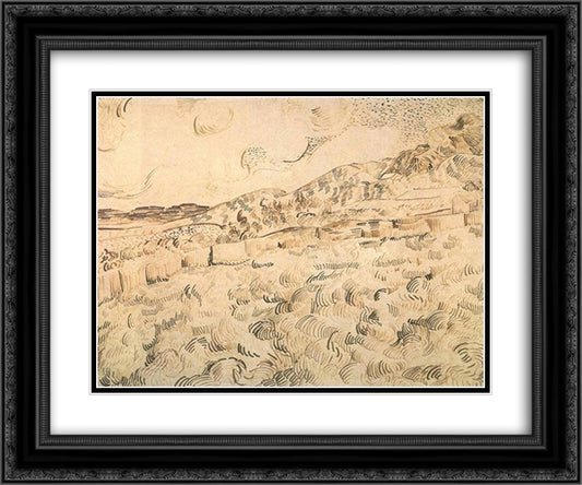 Mountain Landscape Seen across the Walls 24x20 Black Ornate Wood Framed Art Print Poster with Double Matting by Van Gogh, Vincent
