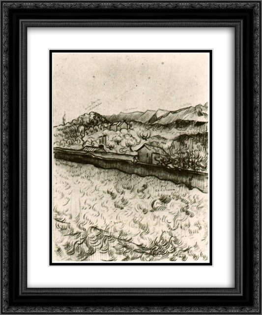 Mountain Landscape Seen across the Walls 2 20x24 Black Ornate Wood Framed Art Print Poster with Double Matting by Van Gogh, Vincent