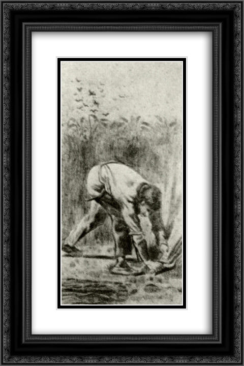Mower after Millet 16x24 Black Ornate Wood Framed Art Print Poster with Double Matting by Van Gogh, Vincent