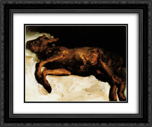 New-Born Calf Lying on Straw 24x20 Black Ornate Wood Framed Art Print Poster with Double Matting by Van Gogh, Vincent
