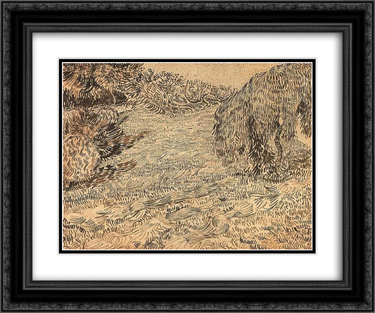 Newly Mowed Lawn with Weeping Tree 24x20 Black Ornate Wood Framed Art Print Poster with Double Matting by Van Gogh, Vincent