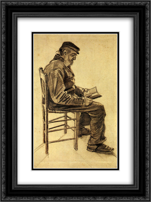 Old Man Reading 18x24 Black Ornate Wood Framed Art Print Poster with Double Matting by Van Gogh, Vincent