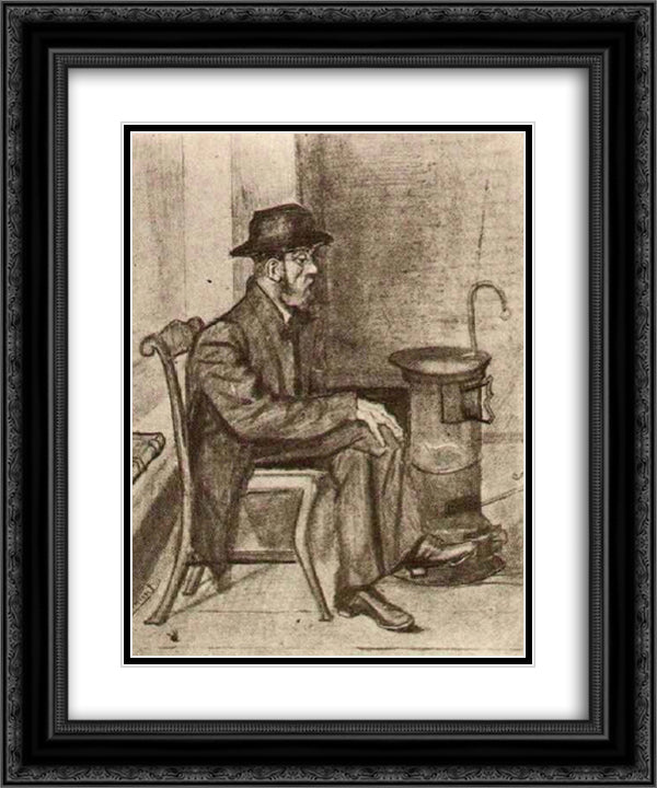 Old Man Warming Himself 20x24 Black Ornate Wood Framed Art Print Poster with Double Matting by Van Gogh, Vincent