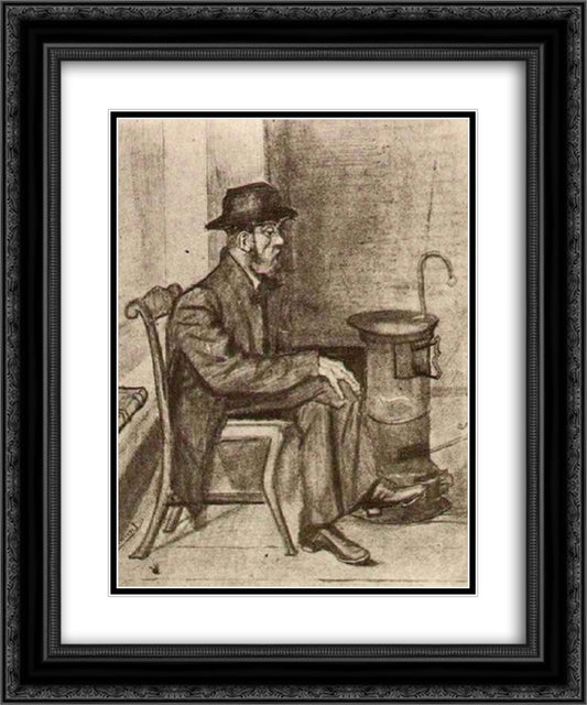 Old Man Warming Himself 20x24 Black Ornate Wood Framed Art Print Poster with Double Matting by Van Gogh, Vincent