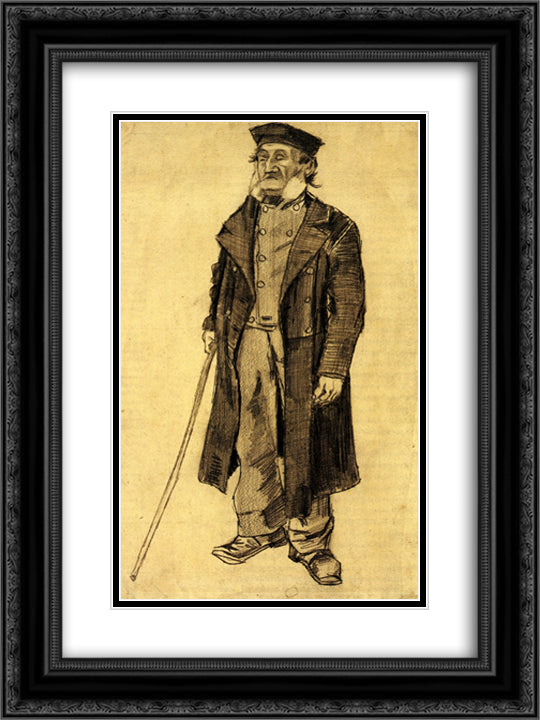 Old Man with a Stick 18x24 Black Ornate Wood Framed Art Print Poster with Double Matting by Van Gogh, Vincent