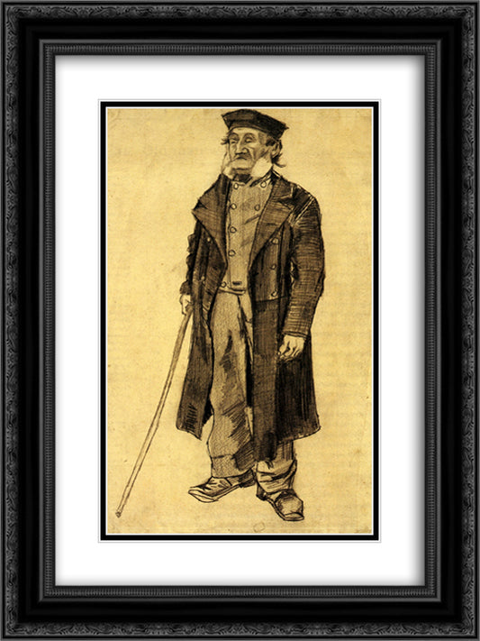 Old Man with a Stick 18x24 Black Ornate Wood Framed Art Print Poster with Double Matting by Van Gogh, Vincent