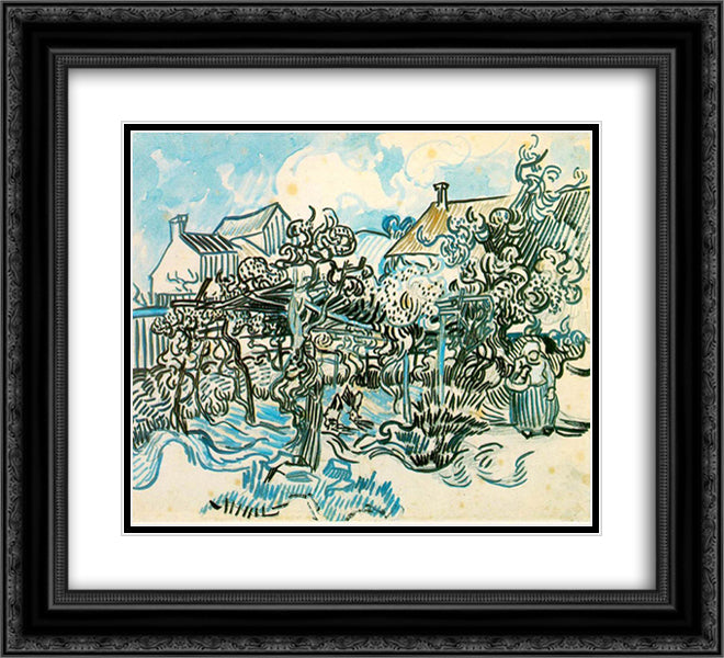 Old Vineyard with Peasant Woman 22x20 Black Ornate Wood Framed Art Print Poster with Double Matting by Van Gogh, Vincent