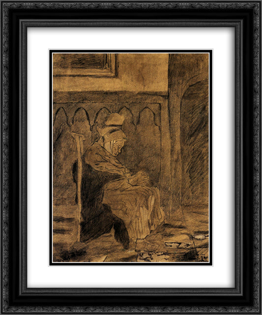 Old Woman Asleep after Rops 20x24 Black Ornate Wood Framed Art Print Poster with Double Matting by Van Gogh, Vincent