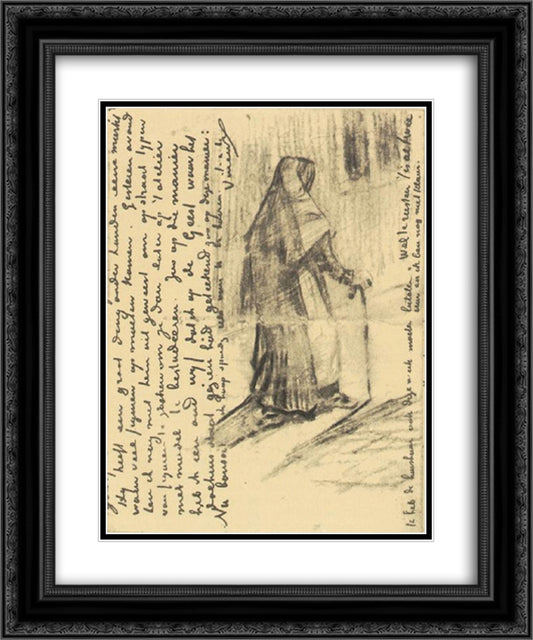 Old Woman Seen from Behind 20x24 Black Ornate Wood Framed Art Print Poster with Double Matting by Van Gogh, Vincent
