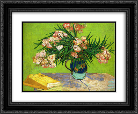 Oleanders and Books 24x20 Black Ornate Wood Framed Art Print Poster with Double Matting by Van Gogh, Vincent