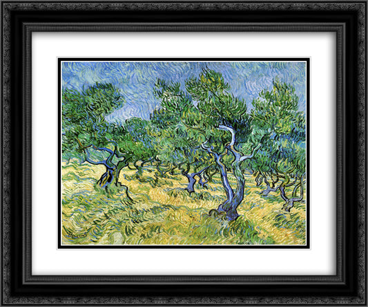 Olive Grove 24x20 Black Ornate Wood Framed Art Print Poster with Double Matting by Van Gogh, Vincent