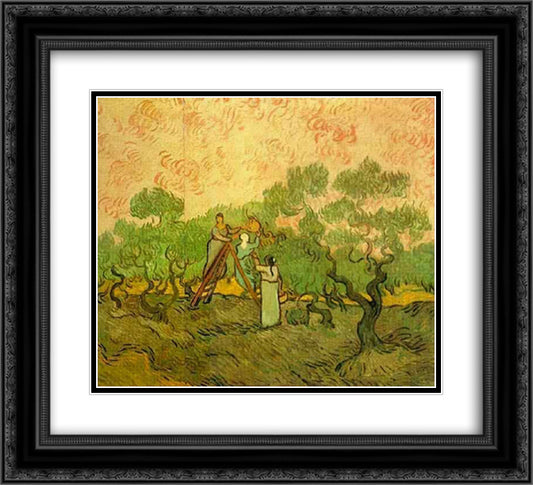 Olive Picking 22x20 Black Ornate Wood Framed Art Print Poster with Double Matting by Van Gogh, Vincent