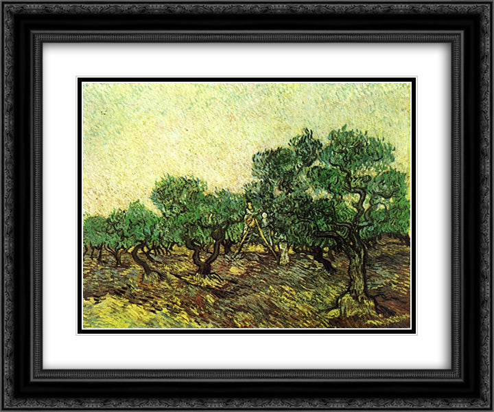 Olive Picking 24x20 Black Ornate Wood Framed Art Print Poster with Double Matting by Van Gogh, Vincent