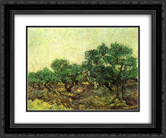 Olive Picking 24x20 Black Ornate Wood Framed Art Print Poster with Double Matting by Van Gogh, Vincent