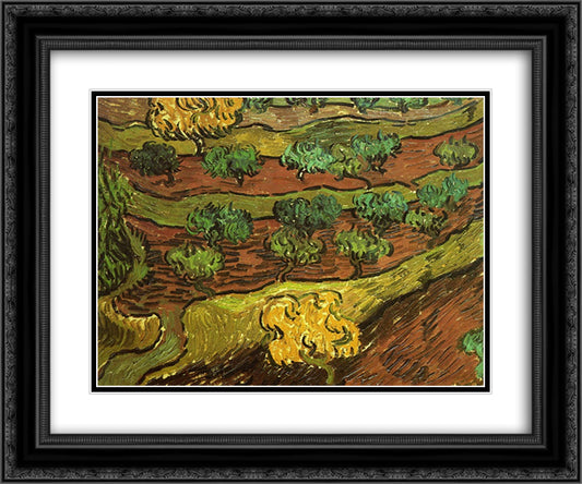 Olive Trees against a Slope of a Hill 24x20 Black Ornate Wood Framed Art Print Poster with Double Matting by Van Gogh, Vincent