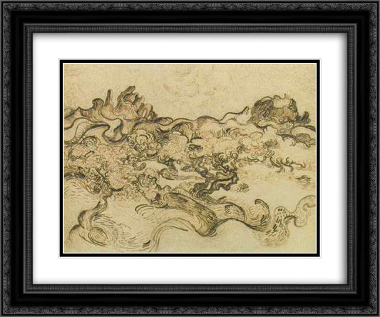 Olive Trees in a Mountain Landscape 24x20 Black Ornate Wood Framed Art Print Poster with Double Matting by Van Gogh, Vincent
