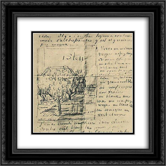 Orchard and House with Orange Roof 20x20 Black Ornate Wood Framed Art Print Poster with Double Matting by Van Gogh, Vincent
