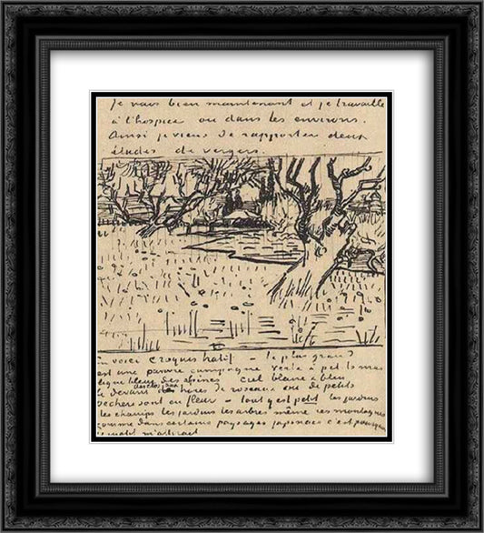Orchard in Bloom with View of Arles 20x22 Black Ornate Wood Framed Art Print Poster with Double Matting by Van Gogh, Vincent