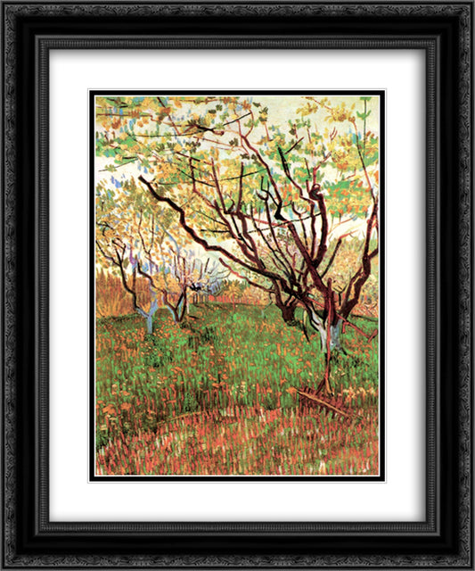 Orchard in Blossom 20x24 Black Ornate Wood Framed Art Print Poster with Double Matting by Van Gogh, Vincent
