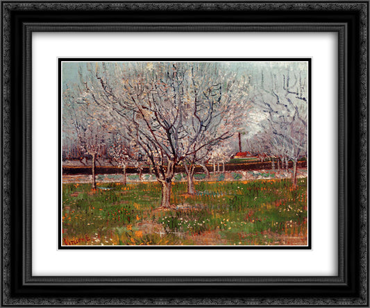 Orchard in Blossom (Plum Trees) 24x20 Black Ornate Wood Framed Art Print Poster with Double Matting by Van Gogh, Vincent