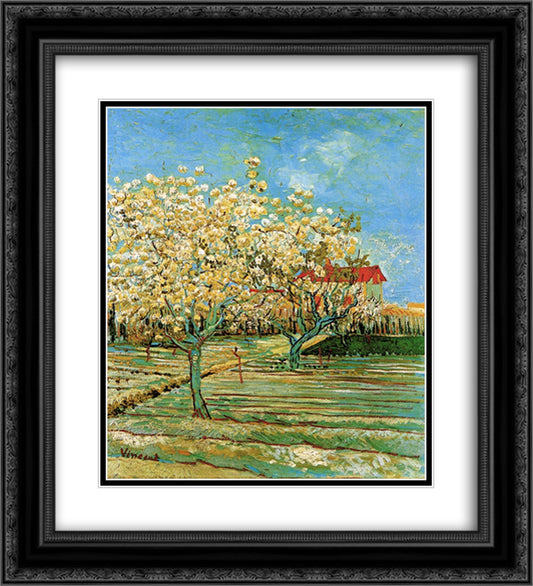 Orchard in Blossom 20x22 Black Ornate Wood Framed Art Print Poster with Double Matting by Van Gogh, Vincent