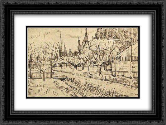 Orchard Surrounded by Cypresses 24x18 Black Ornate Wood Framed Art Print Poster with Double Matting by Van Gogh, Vincent