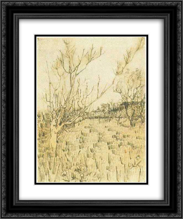 Orchard with Arles in the Background 20x24 Black Ornate Wood Framed Art Print Poster with Double Matting by Van Gogh, Vincent