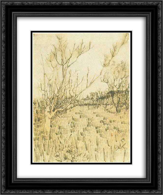 Orchard with Arles in the Background 20x24 Black Ornate Wood Framed Art Print Poster with Double Matting by Van Gogh, Vincent