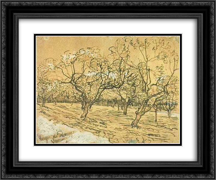 Orchard with Blossoming Plum Trees (The White Orchard) 24x20 Black Ornate Wood Framed Art Print Poster with Double Matting by Van Gogh, Vincent
