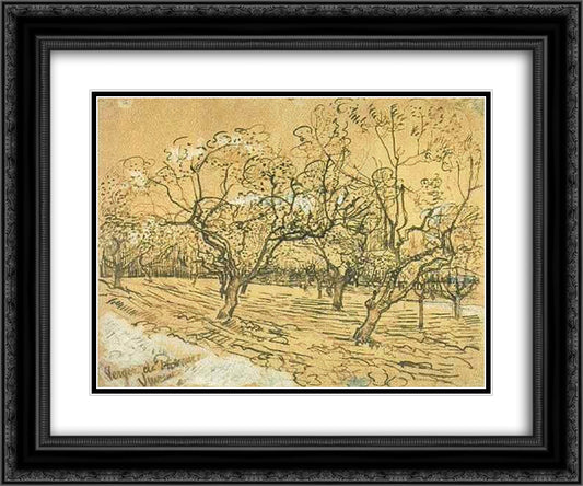 Orchard with Blossoming Plum Trees (The White Orchard) 24x20 Black Ornate Wood Framed Art Print Poster with Double Matting by Van Gogh, Vincent