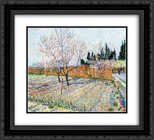 Orchard with Peach Trees in Blossom 22x20 Black Ornate Wood Framed Art Print Poster with Double Matting by Van Gogh, Vincent