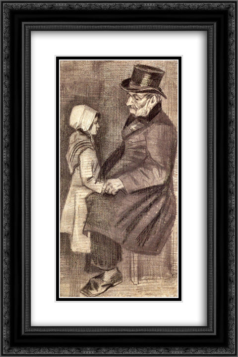 Orphan Man, Sitting with a Girl 16x24 Black Ornate Wood Framed Art Print Poster with Double Matting by Van Gogh, Vincent