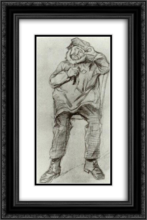 Orphan Man, Wearing a Blouse, Sitting with Pipe 16x24 Black Ornate Wood Framed Art Print Poster with Double Matting by Van Gogh, Vincent