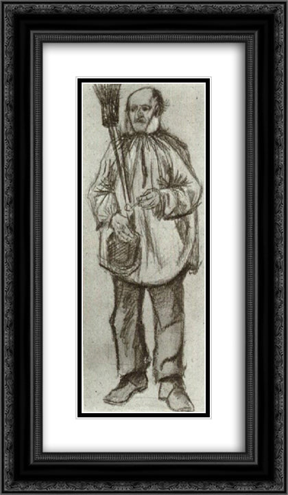 Orphan Man, Wearing a Blouse, with Broom and Pipe 14x24 Black Ornate Wood Framed Art Print Poster with Double Matting by Van Gogh, Vincent