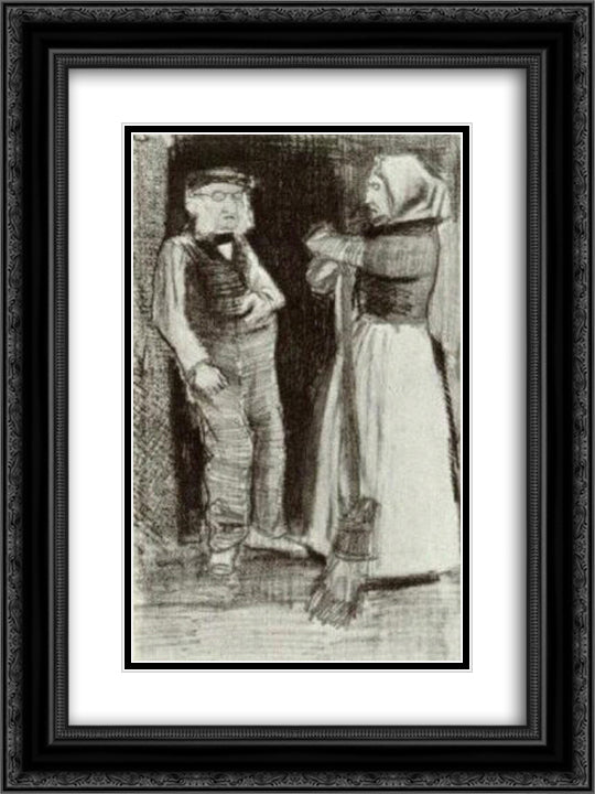 Orphan Man Talking with Woman Sien 18x24 Black Ornate Wood Framed Art Print Poster with Double Matting by Van Gogh, Vincent