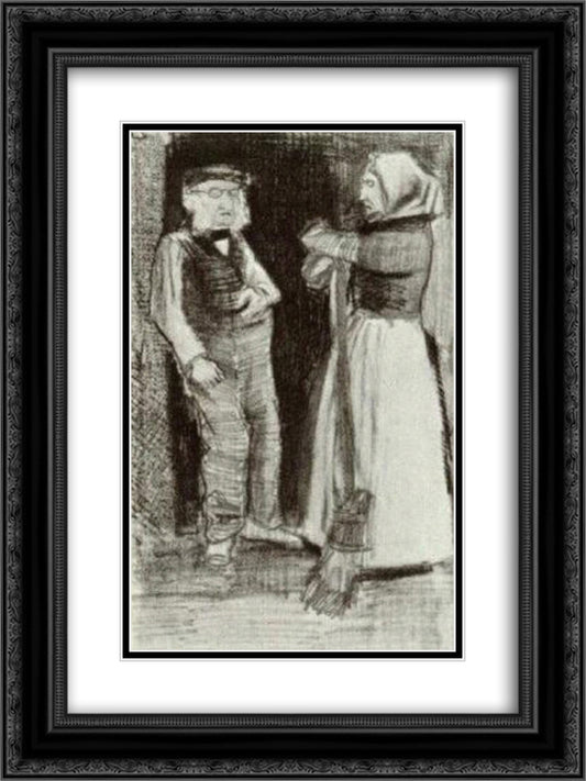 Orphan Man Talking with Woman Sien 18x24 Black Ornate Wood Framed Art Print Poster with Double Matting by Van Gogh, Vincent