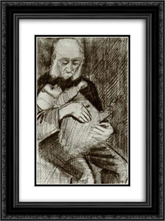 Orphan Man with a Baby in his Arms 18x24 Black Ornate Wood Framed Art Print Poster with Double Matting by Van Gogh, Vincent