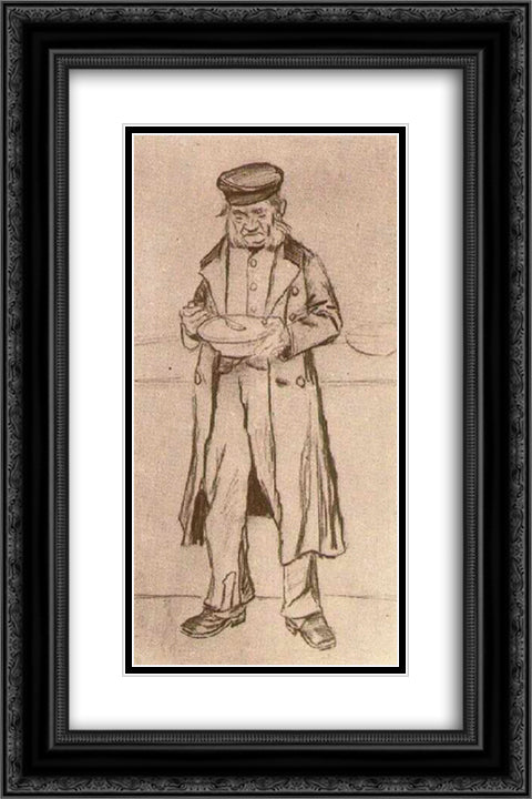 Orphan Man with Cap, Eating 16x24 Black Ornate Wood Framed Art Print Poster with Double Matting by Van Gogh, Vincent