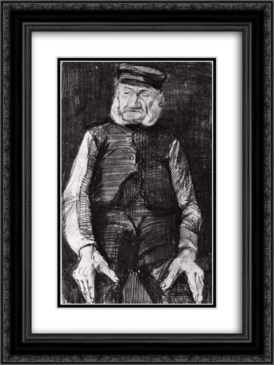 Orphan Man with Cap, Half-Length 18x24 Black Ornate Wood Framed Art Print Poster with Double Matting by Van Gogh, Vincent