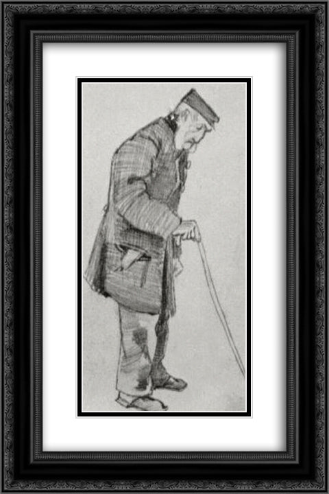 Orphan Man with Cap and Walking Stick 16x24 Black Ornate Wood Framed Art Print Poster with Double Matting by Van Gogh, Vincent