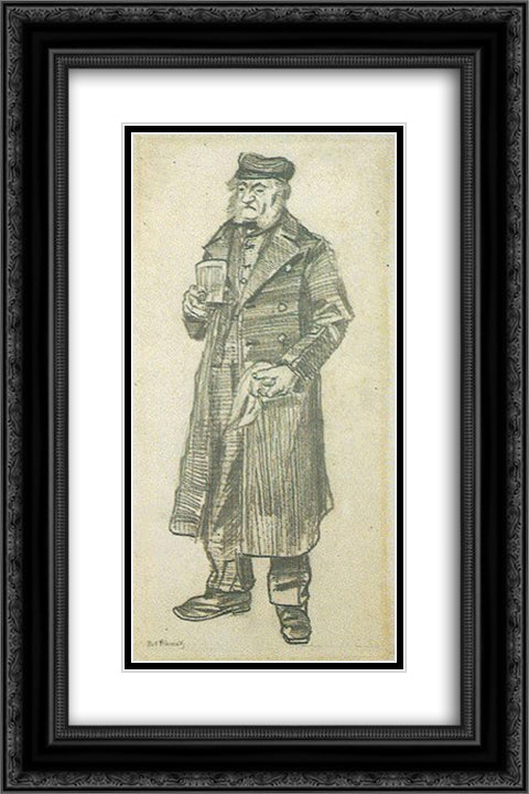 Orphan Man with Long Overcoat, Glass and Handkerchief 16x24 Black Ornate Wood Framed Art Print Poster with Double Matting by Van Gogh, Vincent