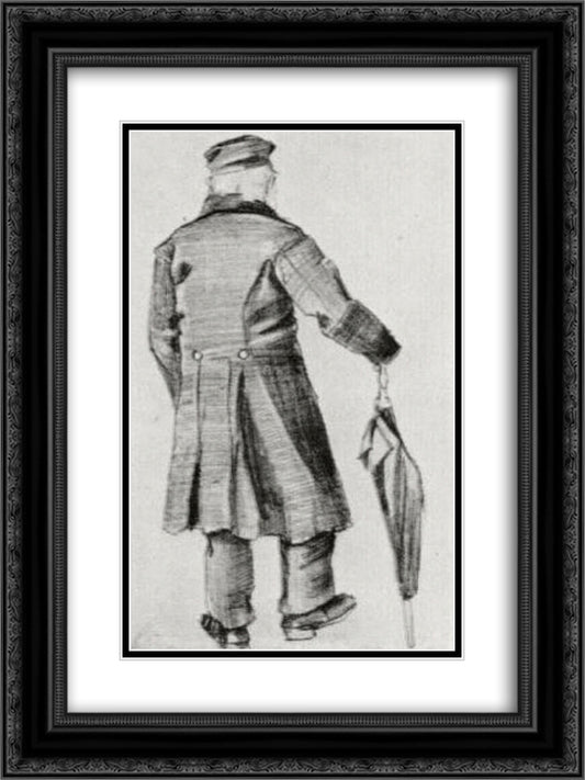 Orphan Man with Long Overcoat and Umbrella, Seen from the Back 18x24 Black Ornate Wood Framed Art Print Poster with Double Matting by Van Gogh, Vincent