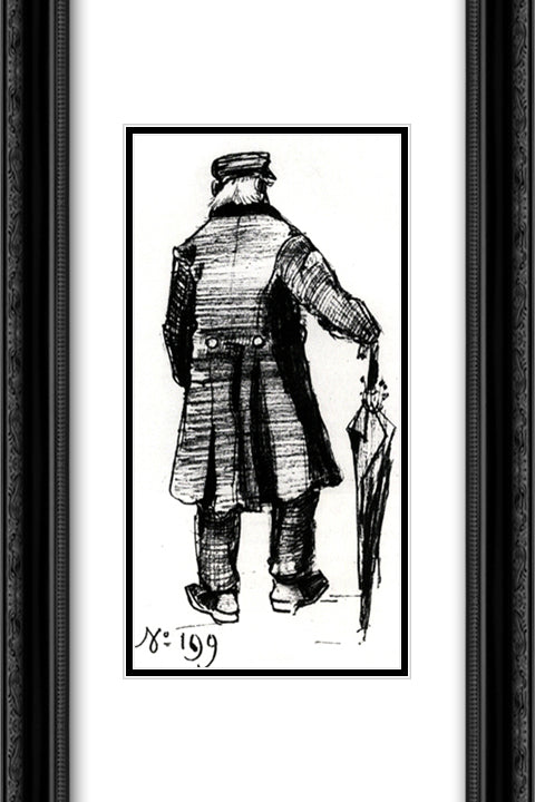 Orphan Man with Long Overcoat and Umbrella, Seen from the Back 2 16x24 Black Ornate Wood Framed Art Print Poster with Double Matting by Van Gogh, Vincent