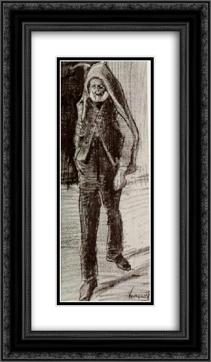Orphan Man with Pickax on his Shoulder 14x24 Black Ornate Wood Framed Art Print Poster with Double Matting by Van Gogh, Vincent