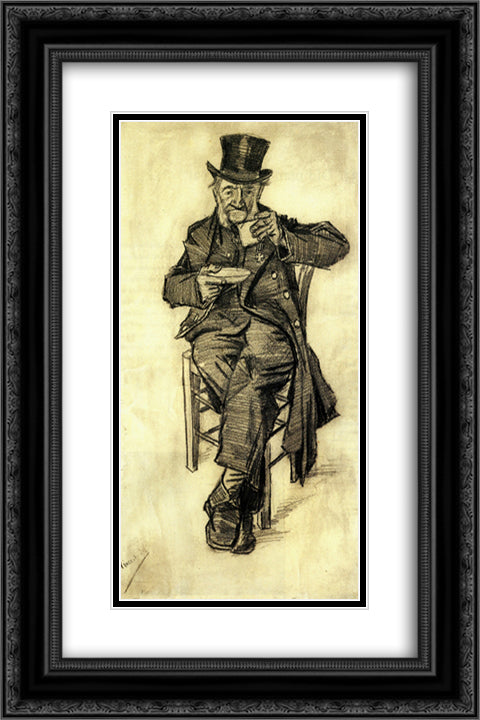 Orphan Man with Top Hat, Drinking Coffee 16x24 Black Ornate Wood Framed Art Print Poster with Double Matting by Van Gogh, Vincent