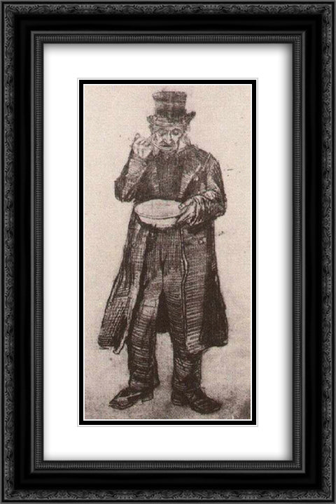 Orphan Man with Top Hat, Eating from a Plate 16x24 Black Ornate Wood Framed Art Print Poster with Double Matting by Van Gogh, Vincent
