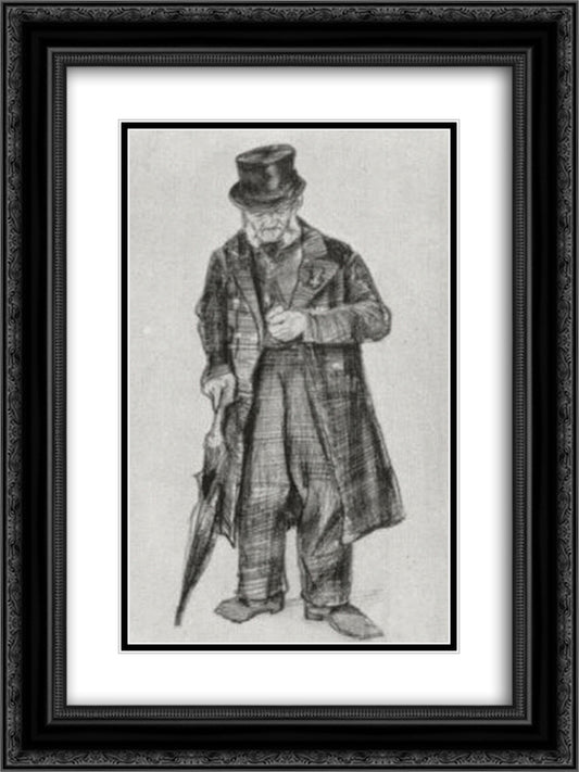 Orphan Man with Top Hat and Umbrella Looking at his Watch 18x24 Black Ornate Wood Framed Art Print Poster with Double Matting by Van Gogh, Vincent