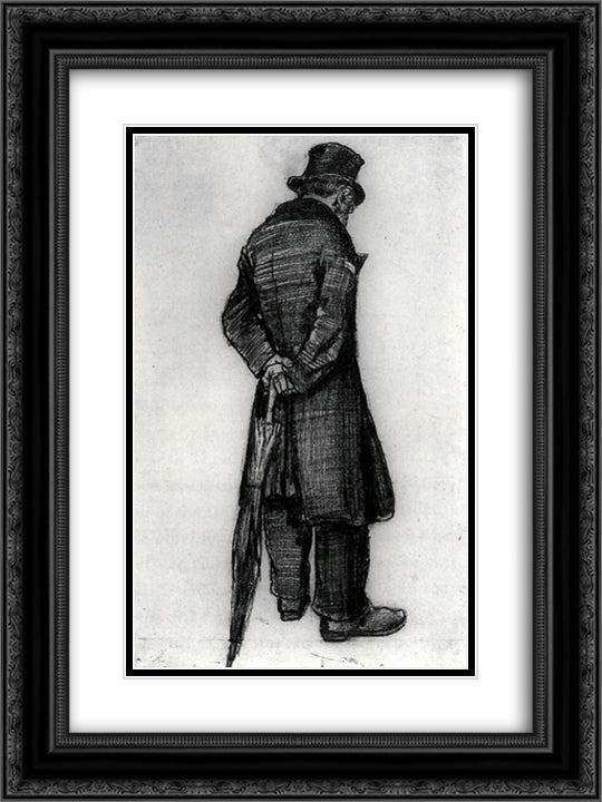 Orphan Man with Umbrella, Seen from the Back 18x24 Black Ornate Wood Framed Art Print Poster with Double Matting by Van Gogh, Vincent
